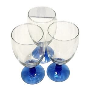 Vtg ‘00 Libbey Metropolis Mediterranean Set of 3 Cobalt Blue Ball Stem Goblets
